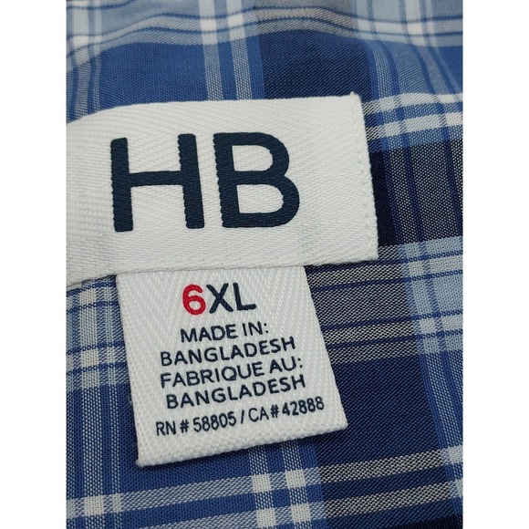 HB Men's 6XL Blue Plaid Button Down Short Sleeve Casual Shirt - Picture 2 of 7